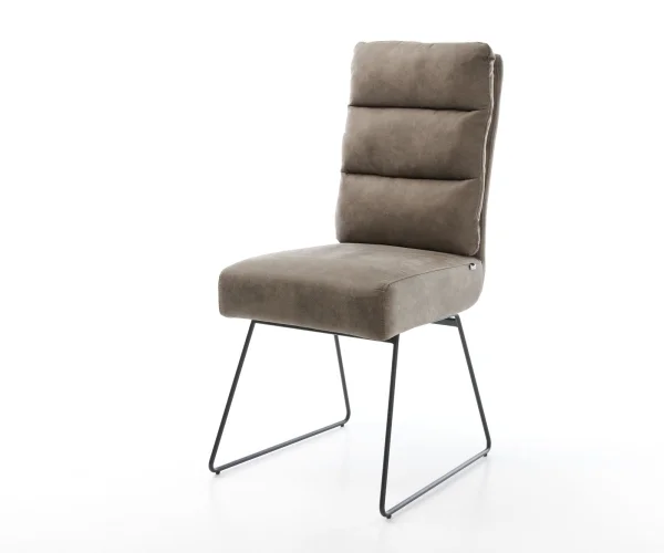 Chaise-de-salle-à-manger Pela-Flex microvelours taupe vintage pied trapèze noir ressorts ensachés