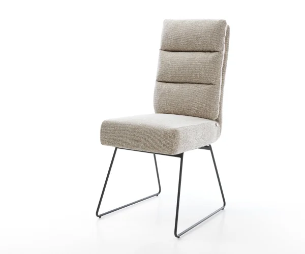 Chaise-de-salle-à-manger Pela-Flex tissu tissé doux beige pied trapèze noir resorts ensachés