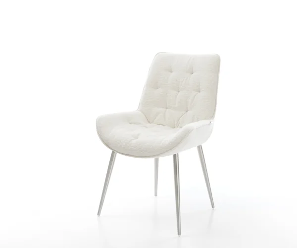 Chaise-de-salle-à-manger Taimi-Flex bouclé doux beige 4 pieds coniques acier inoxydable