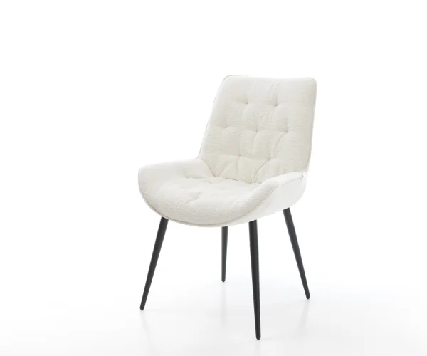 Chaise-de-salle-à-manger Taimi-Flex bouclé doux beige 4 pieds coniques noir