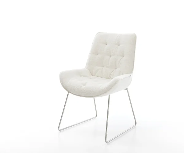 Chaise-de-salle-à-manger Taimi-Flex bouclé doux beige pied trapèze acier inoxydable