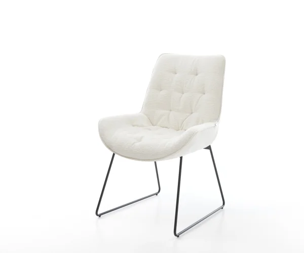 Chaise-de-salle-à-manger Taimi-Flex bouclé doux beige pied trapèze noir