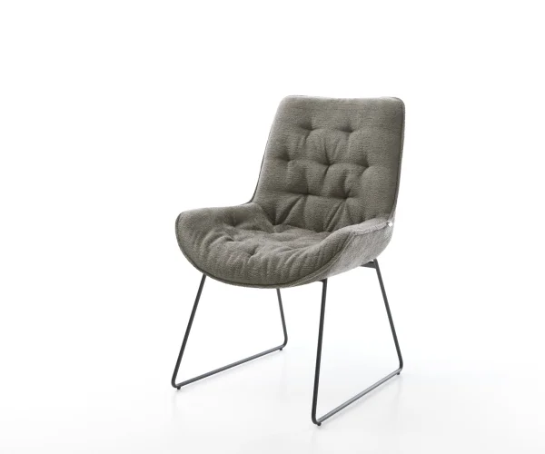 Chaise-de-salle-à-manger Taimi-Flex bouclé doux couleur boue pied trapèze noir