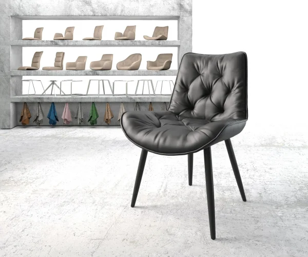 Chaise-de-salle-à-manger Taimi-Flex cuir de vache noir 4 pieds coniques noir