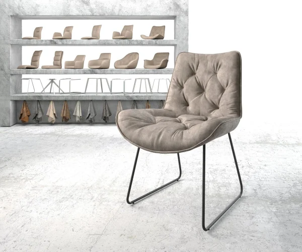 Chaise-de-salle-à-manger Taimi-Flex microvelours taupe vintage pied trapèze noir