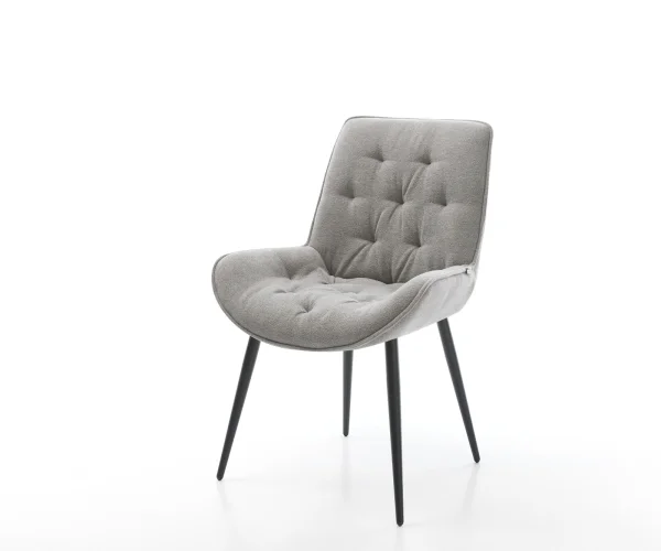 Chaise-de-salle-à-manger Taimi-Flex tissu structuré doux gris 4 pieds coniques noir