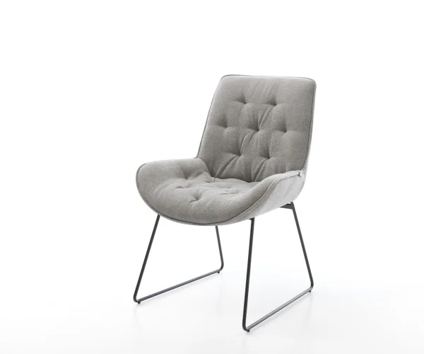 Chaise-de-salle-à-manger Taimi-Flex tissu structuré doux gris pied trapèze noir