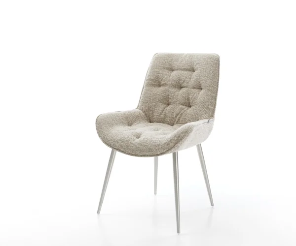 Chaise-de-salle-à-manger Taimi-Flex tissu tissé doux beige 4 pieds coniques acier inoxydable