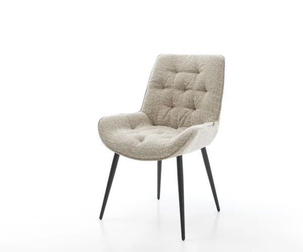 Chaise-de-salle-à-manger Taimi-Flex tissu tissé doux beige 4 pieds coniques noir