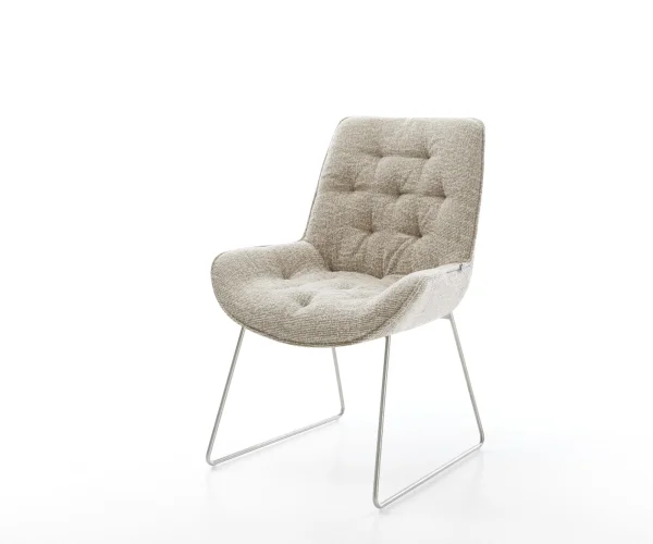 Chaise-de-salle-à-manger Taimi-Flex tissu tissé doux beige pied trapèze acier inoxydable