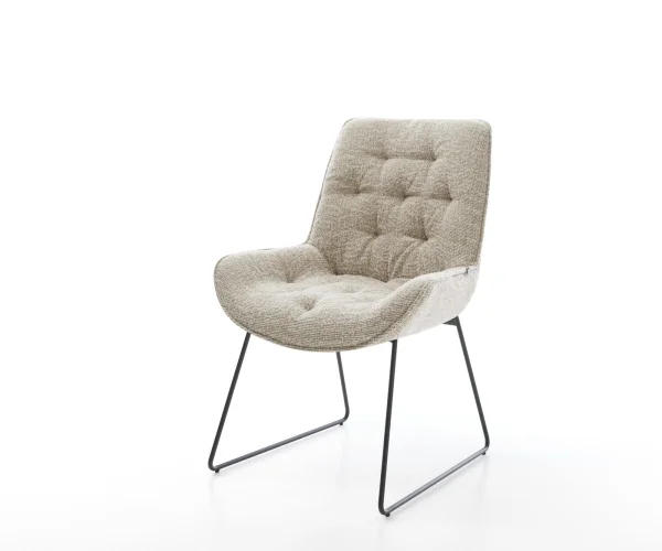 Chaise-de-salle-à-manger Taimi-Flex tissu tissé doux beige pied trapèze noir