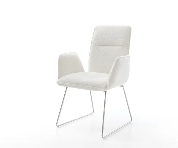 Chaise-de-salle-à-manger Vinja-Flex bouclé doux beige pied trapèze acier inoxydable