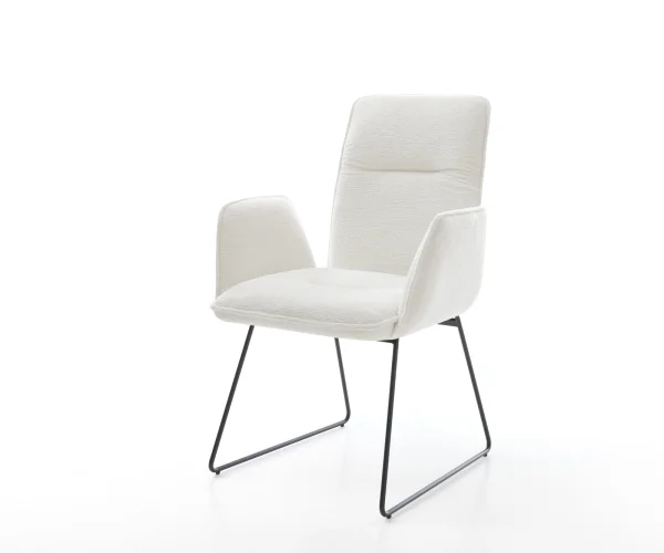 Chaise-de-salle-à-manger Vinja-Flex bouclé doux beige pied trapèze noir