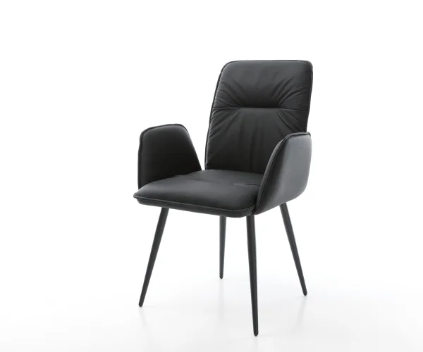 Chaise-de-salle-à-manger Vinja-Flex cuir de vache noir 4 pieds coniques noir