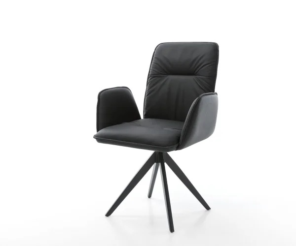 Chaise-de-salle-à-manger Vinja-Flex cuir de vache noir pied croisé angulaire noir