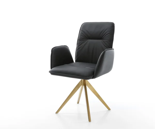 Chaise-de-salle-à-manger Vinja-Flex cuir de vache noir pied croisé angulaire or