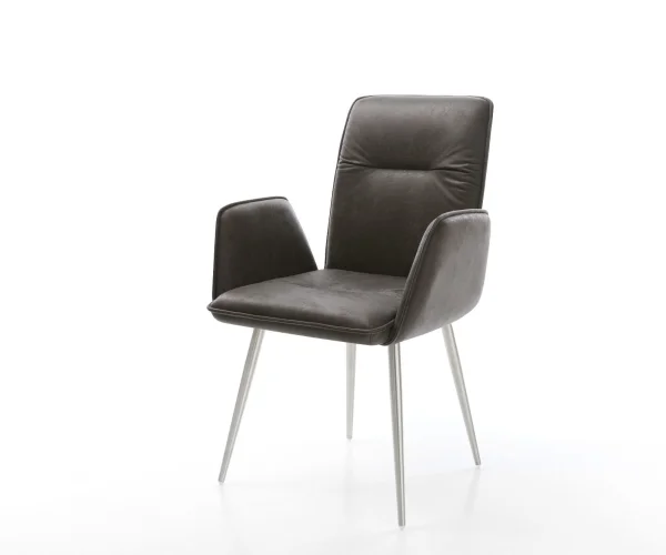 Chaise-de-salle-à-manger Vinja-Flex microvelours anthracite vintage 4 pieds coniques acier inoxydable brossé