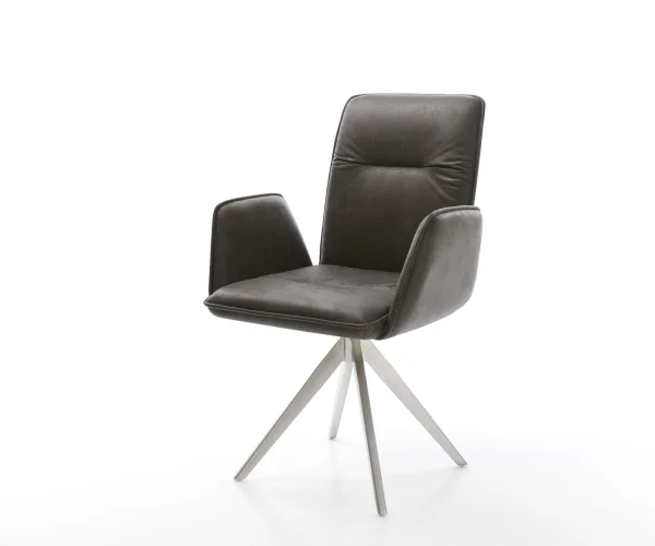 Chaise-de-salle-à-manger Vinja-Flex microvelours anthracite vintage pied croisé angulaire acier inoxydable brossé