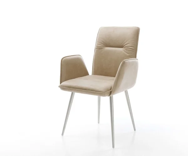 Chaise-de-salle-à-manger Vinja-Flex microvelours beige vintage 4 pieds coniques acier inoxydable brossé