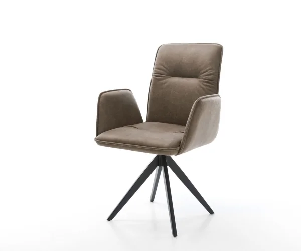 Chaise-de-salle-à-manger Vinja-Flex microvelours taupe vintage pied croisé angulaire noir