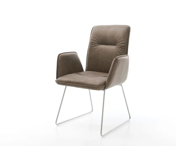 Chaise-de-salle-à-manger Vinja-Flex microvelours taupe vintage pied trapèze acier inoxydable brossé