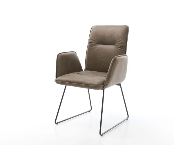 Chaise-de-salle-à-manger Vinja-Flex microvelours taupe vintage pied trapèze noir