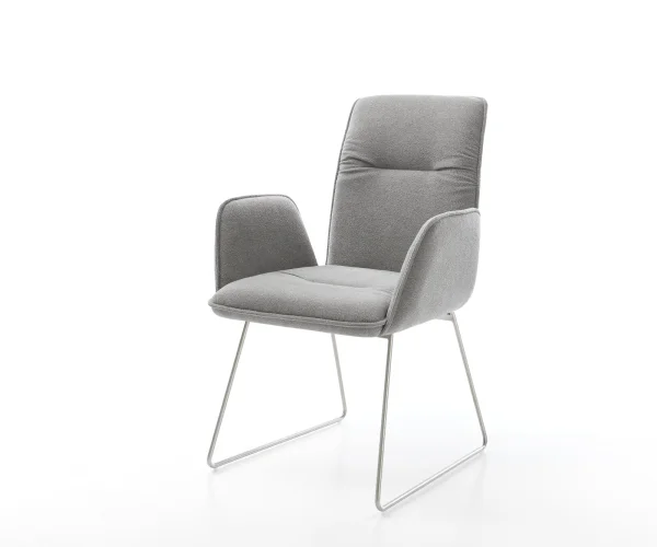 Chaise-de-salle-à-manger Vinja-Flex tissu structuré doux gris pied trapèze acier inoxydable