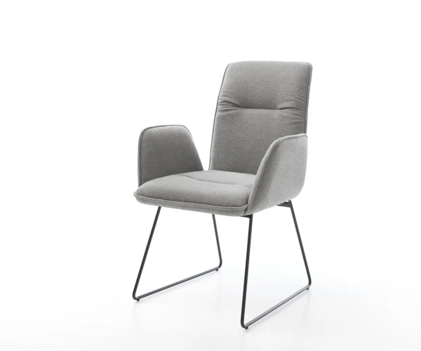 Chaise-de-salle-à-manger Vinja-Flex tissu structuré doux gris pied trapèze noir