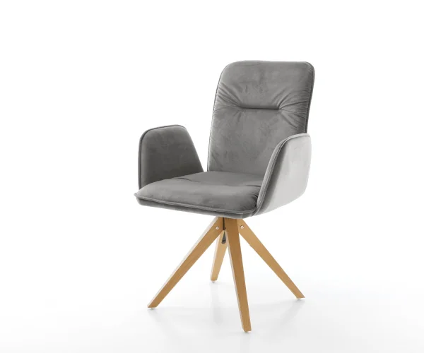 Chaise-de-salle-à-manger Vinja-Flex velours gris pied en bois angulaire naturel