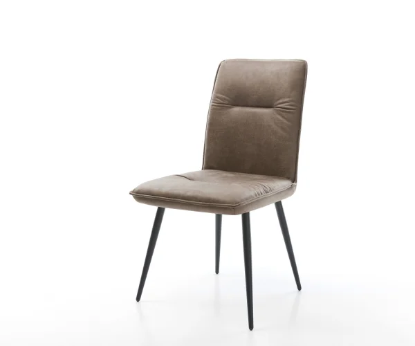 Chaise-de-salle-à-manger Vinjo-Flex microvelours taupe vintage 4 pieds coniques noir