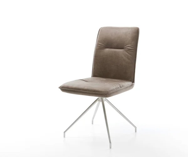 Chaise-de-salle-à-manger Vinjo-Flex microvelours taupe vintage pied croisé conique acier inoxydable brossé