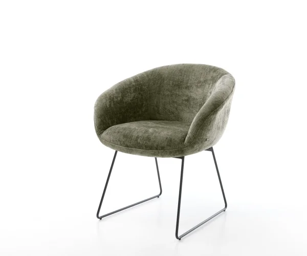 Chaise-de-salle-à-manger Vinka-Flex avec accoudoirs chenille olive pied trapèze noir ressorts ensachés