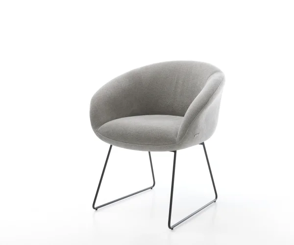 Chaise-de-salle-à-manger Vinka-Flex avec accoudoirs tissu structuré doux gris pied trapèze noir resorts ensachés