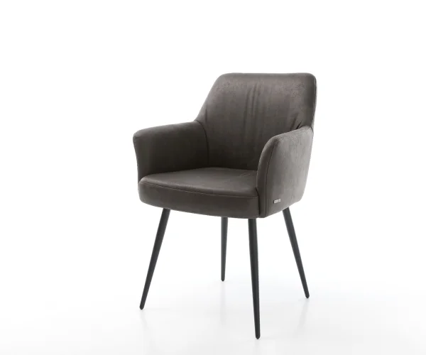 Chaise-de-salle-à-manger Xana-Flex avec accoudoirs microvelours anthracite vintage 4 pieds coniques noir ressorts ensachés