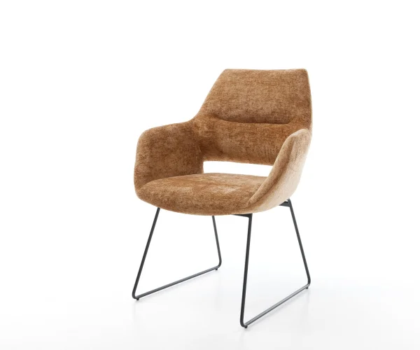 Chaise-de-salle-à-manger Yago-Flex avec accoudoirs chenille rouille pied trapèze noir ressorts ensachés