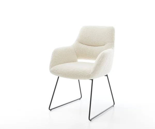 Chaise-de-salle-à-manger Yago-Flex avec accoudoirs tissu teddy beige pied trapèze noir resorts ensachés