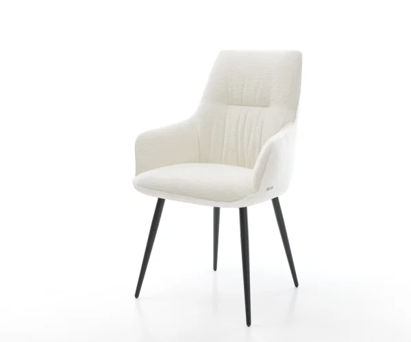 Chaise-de-salle-à-manger Zelia-Flex avec accoudoirs bouclé doux beige 4 pieds coniques noir resorts ensachés