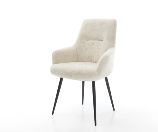 Chaise-de-salle-à-manger Zelia-Flex avec accoudoirs peluche crème-blanc 4 pieds coniques noir resorts ensachés