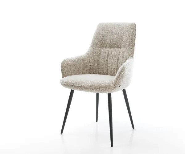 Chaise-de-salle-à-manger Zelia-Flex avec accoudoirs tissu tissé doux beige 4 pieds coniques noir resorts ensachés