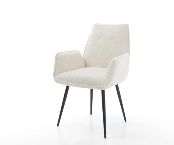 Chaise-de-salle-à-manger Zoa-Flex bouclé blanc 4 pieds coniques noir ressorts ensachés