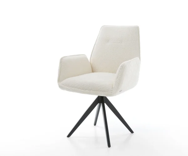 Chaise-de-salle-à-manger Zoa-Flex bouclé blanc pied croisé angulaire noir ressorts ensachés