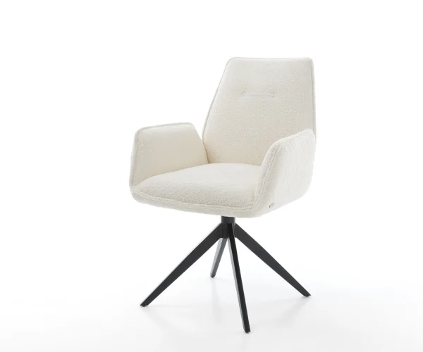 Chaise-de-salle-à-manger Zoa-Flex bouclé blanc pied croisé large noir ressorts ensachés