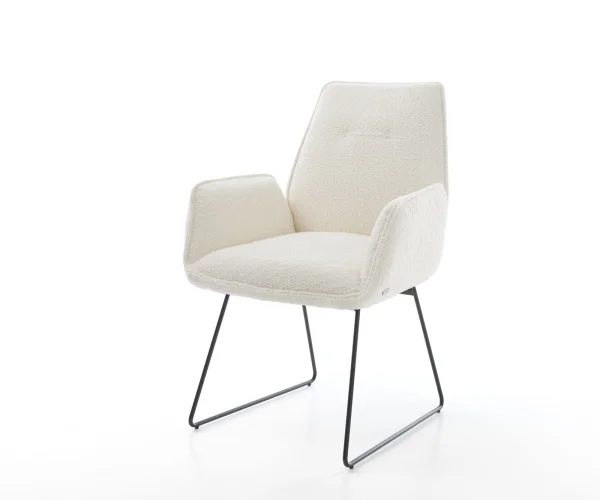 Chaise-de-salle-à-manger Zoa-Flex bouclé blanc pied trapèze noir ressorts ensachés