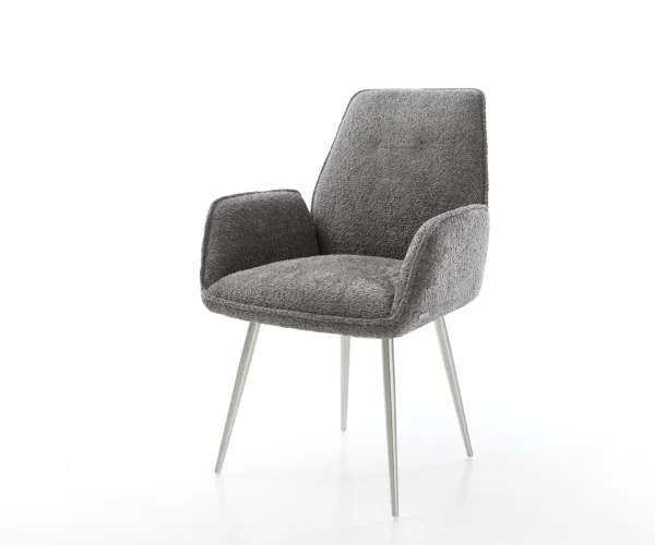 Chaise-de-salle-à-manger Zoa-Flex bouclé gris 4 pieds coniques acier inoxydable brossé ressorts ensachés