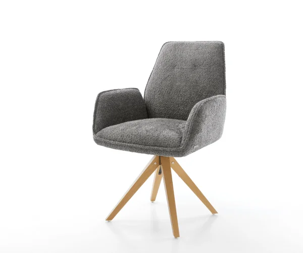 Chaise-de-salle-à-manger Zoa-Flex bouclé gris pied en bois angulaire naturel ressorts ensachés