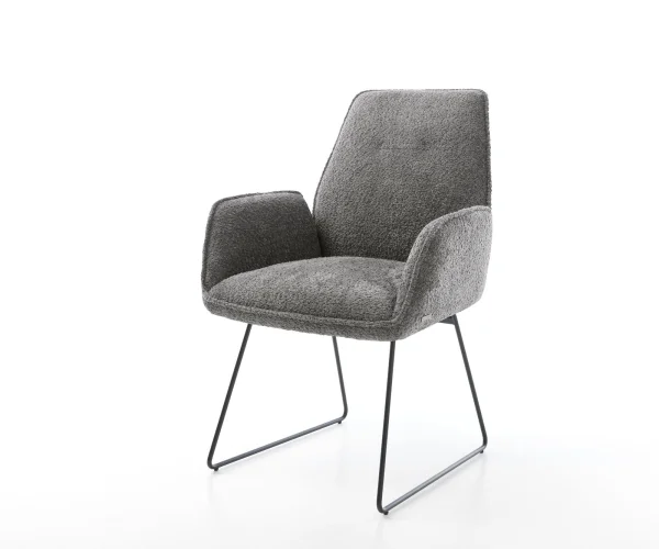 Chaise-de-salle-à-manger Zoa-Flex bouclé gris pied trapèze noir ressorts ensachés
