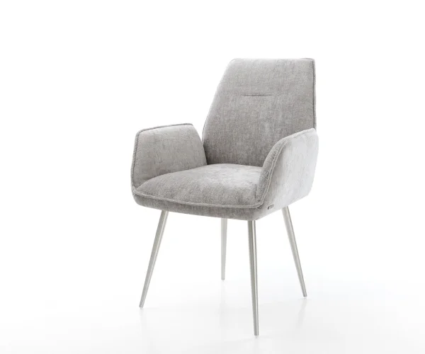 Chaise-de-salle-à-manger Zoa-Flex chenille gris argenté 4 pieds coniques acier inoxydable brossé ressorts ensachés