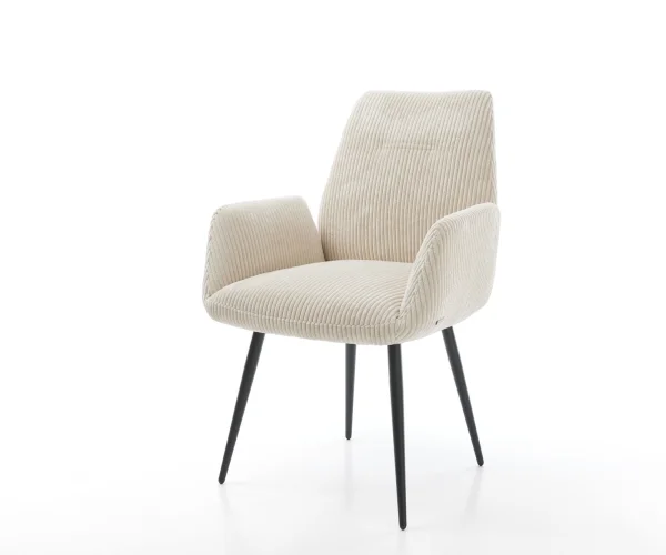 Chaise-de-salle-à-manger Zoa-Flex côtelé beige vintage 4 pieds coniques noir ressorts ensachés
