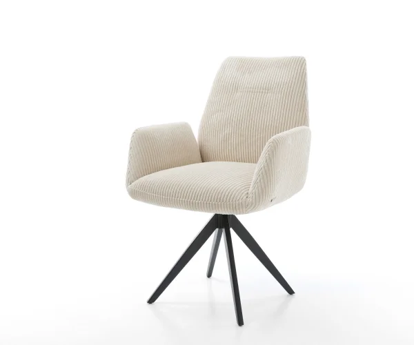 Chaise-de-salle-à-manger Zoa-Flex côtelé beige vintage pied croisé angulaire noir ressorts ensachés