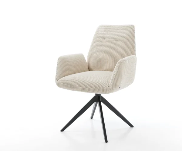 Chaise-de-salle-à-manger Zoa-Flex côtelé beige vintage pied croisé large noir ressorts ensachés